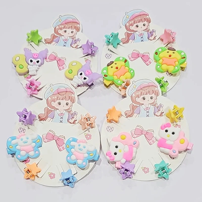 AM1091 6 Pcs Set Cute Cartoon Plush Hairpin Set Women Color Flower Baby Hair Clip Knitted Bow Side Clip