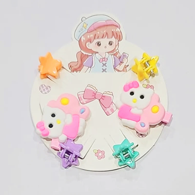 AM1091 6 Pcs Set Cute Cartoon Plush Hairpin Set Women Color Flower Baby Hair Clip Knitted Bow Side Clip - Image 2