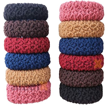 AM1205 Sober Elastic Rubber Band, Cotton Ponytail Holders, Thick Rubber Bands for Girls Pack of 12 (Multicolor) - Image 6