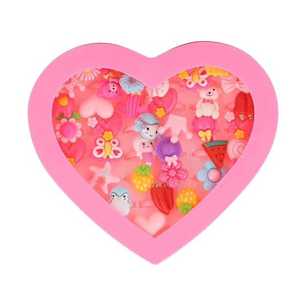 Am1110 Kids  Cartoon Pretend Play Toy Rings in a Heart Shape Box (36 Pcs) - Image 5