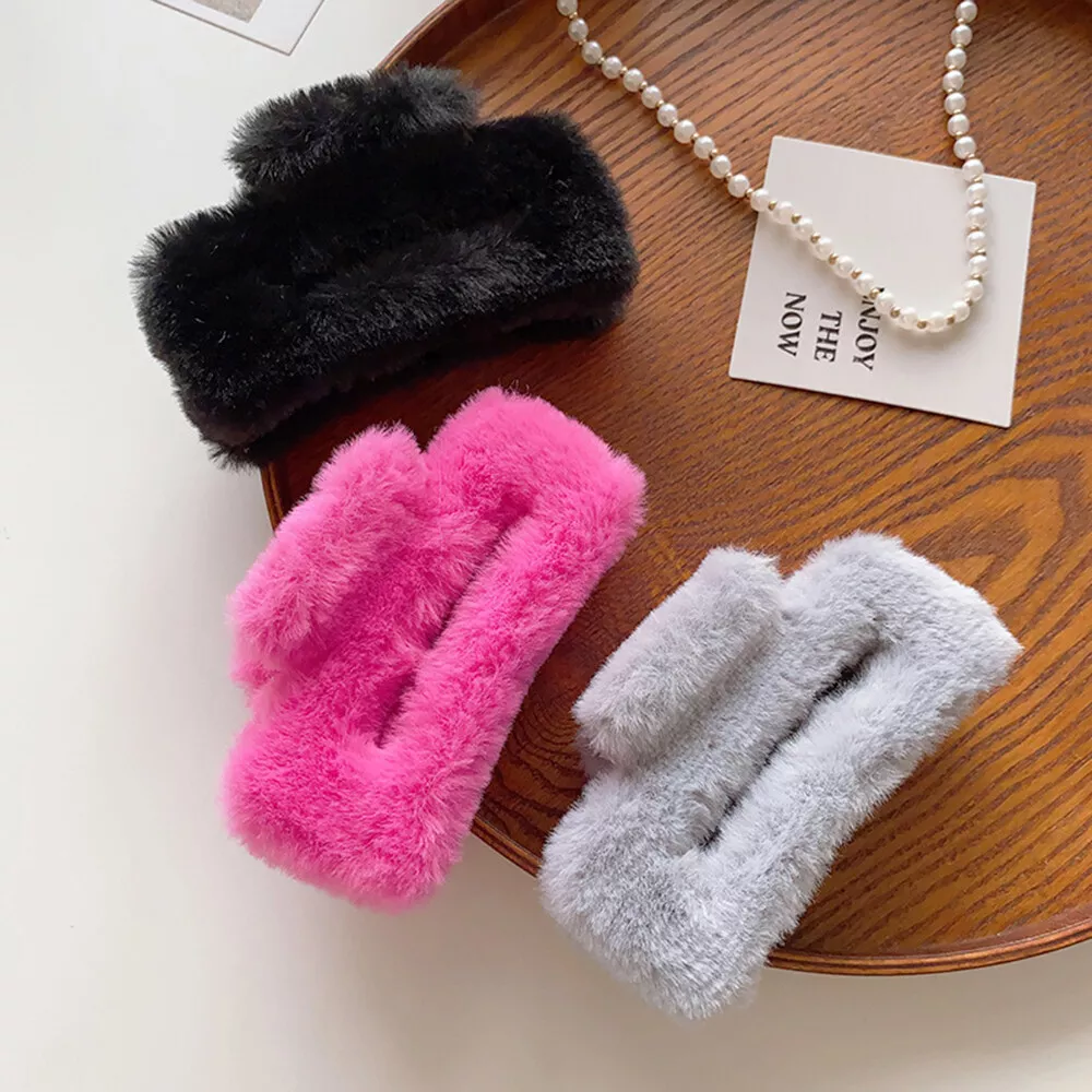 AM1155 Fur Hair Square Butterfly Claw Clips - Image 3