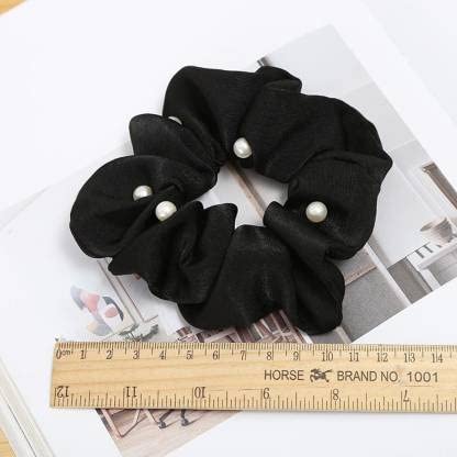AM1289 Stone Scrunchies Silvermerc Designs Set Of 1 Pearl Hair Scrunchies Black Pack Of 1 - Image 2