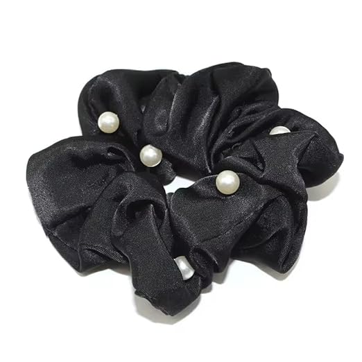 AM1289 Stone Scrunchies Silvermerc Designs Set Of 1 Pearl Hair Scrunchies Black Pack Of 1 - Image 3