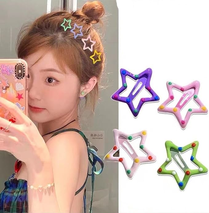 AM1220 Star Shape Hair Clip Lovely Sweet Hairpin Colorful Star Pack Of 6pcs - Image 2