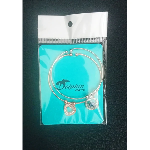 AM1256 Unisex Silver & Gold Plated Hanging With Heart Bangle Bracelet (1 Pair) - Image 2