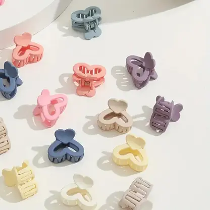 AM1274 Mini Matte Hollow Heart Hair Claw Clutcher Cute Strong For Girls Hair Clip (Multicolor) 3pcs