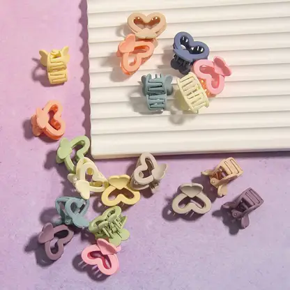 AM1274 Mini Matte Hollow Heart Hair Claw Clutcher Cute Strong For Girls Hair Clip (Multicolor) 3pcs - Image 2