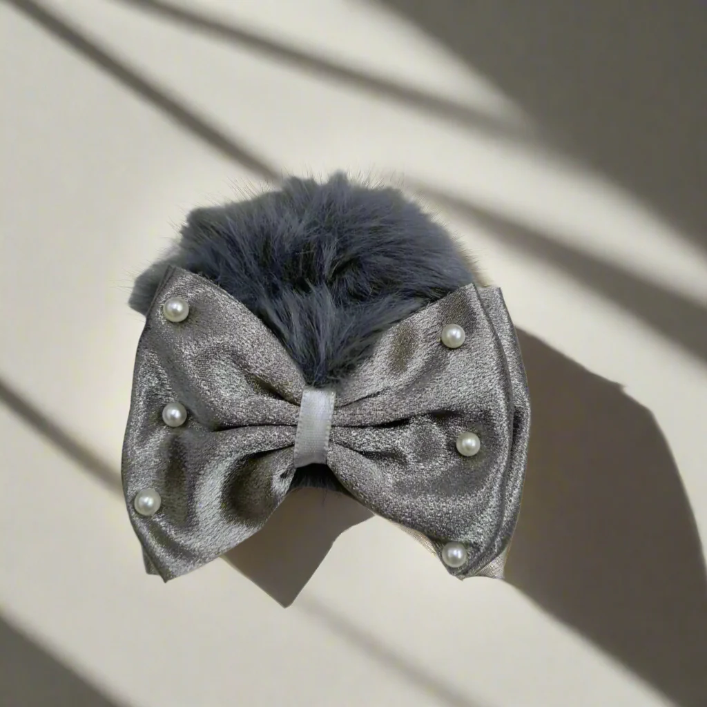 AM1279 BIG Bow Soft Fur Elastic Hair Band With Pearl ,Hair Band for Girls, Women's and Kids Baby Toddlers 1pc - Image 3