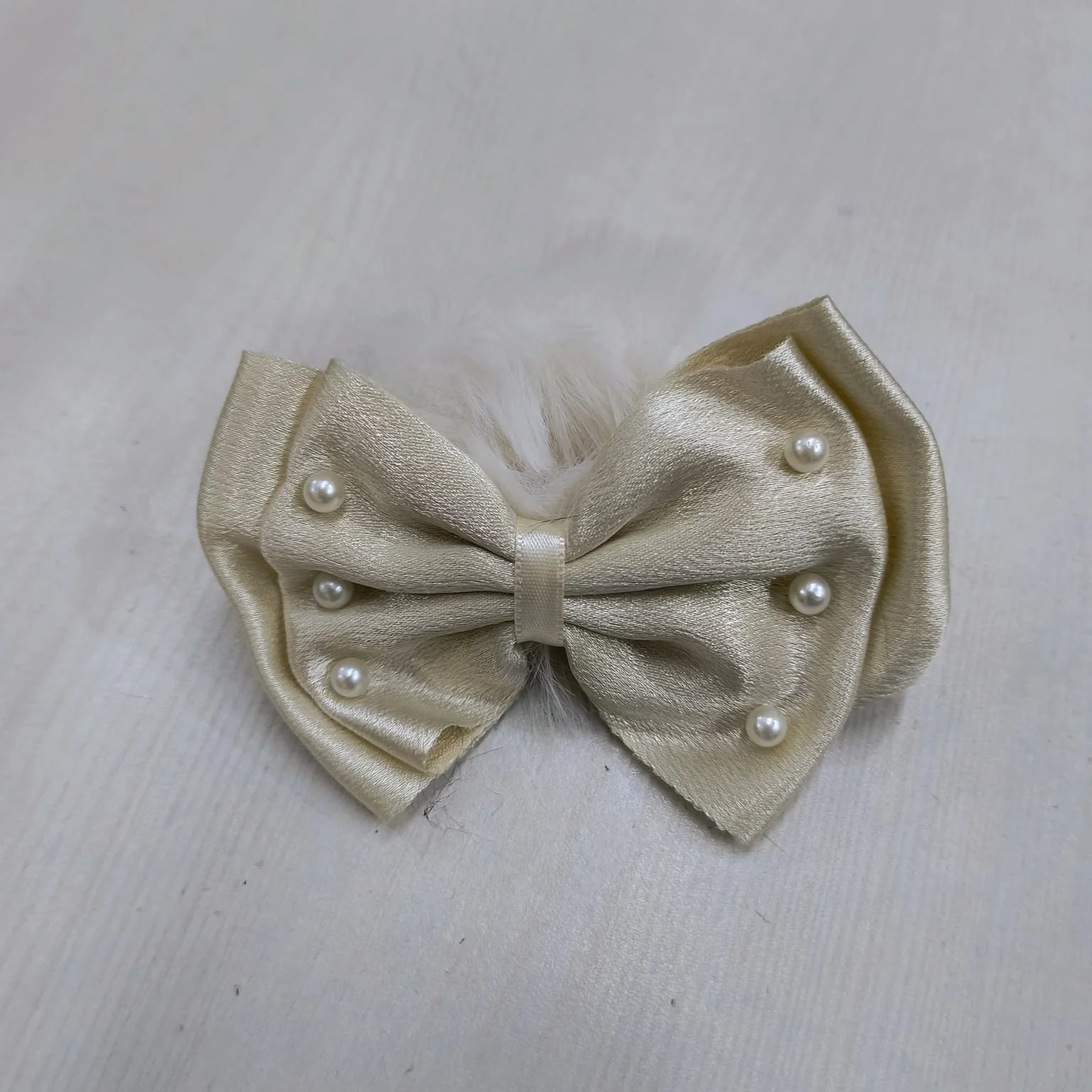 AM1279 BIG Bow Soft Fur Elastic Hair Band With Pearl ,Hair Band for Girls, Women's and Kids Baby Toddlers 1pc - Image 4