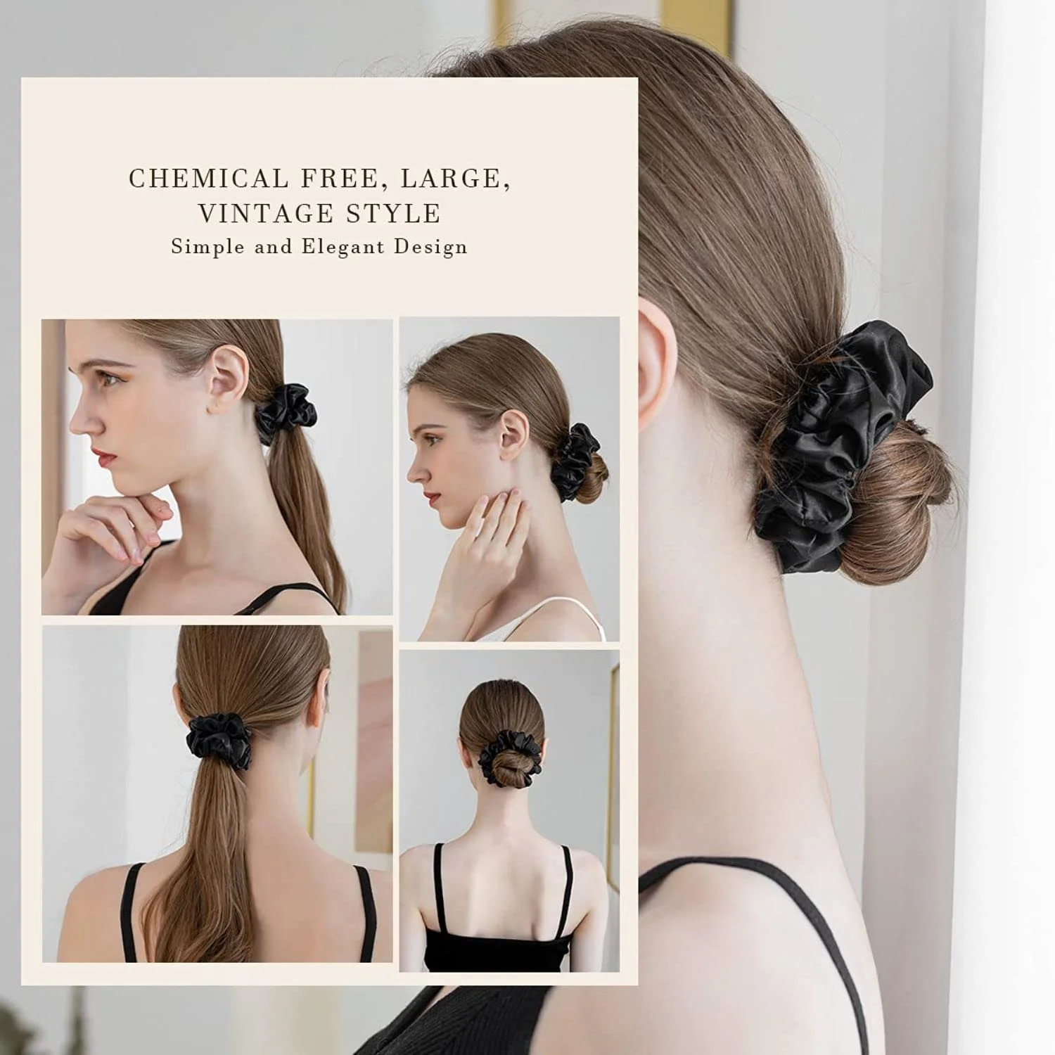 AM1285 Black Silk Hair Ties for Women Girls with Elastic Band - 1pc - Image 2