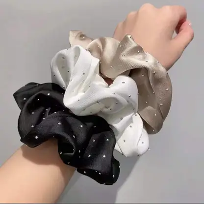 AM1286 Rhinestone Glossy Soft Satin Silk Hair Scrunchies Hair Elastic Bands 1pc