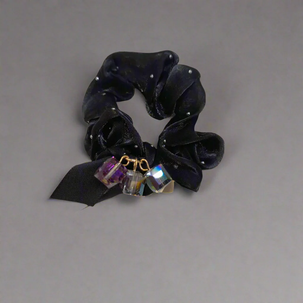 AM1298 Crystal Rhinestone Glossy Soft Satin Silk Hair Scrunchies Hair Elastic Bands 1pc - Image 2