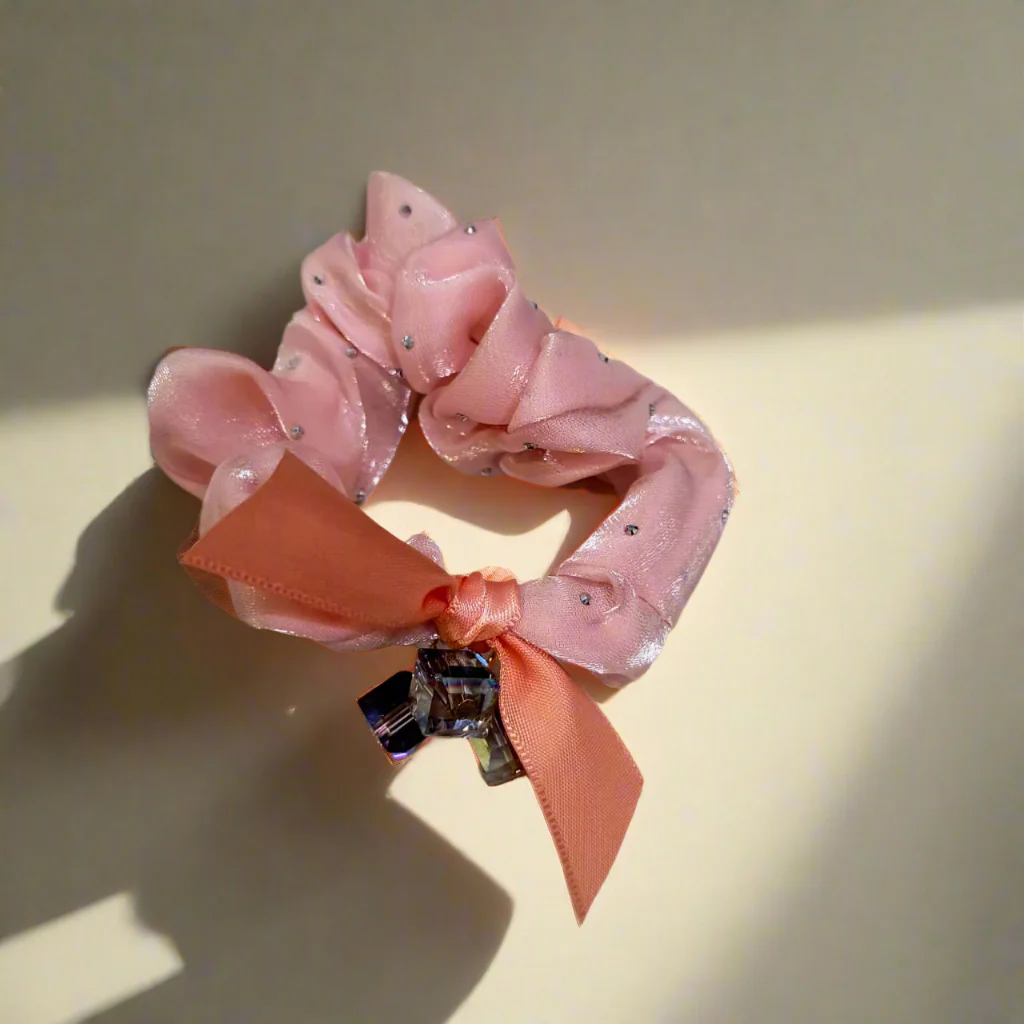 AM1298 Crystal Rhinestone Glossy Soft Satin Silk Hair Scrunchies Hair Elastic Bands 1pc - Image 4