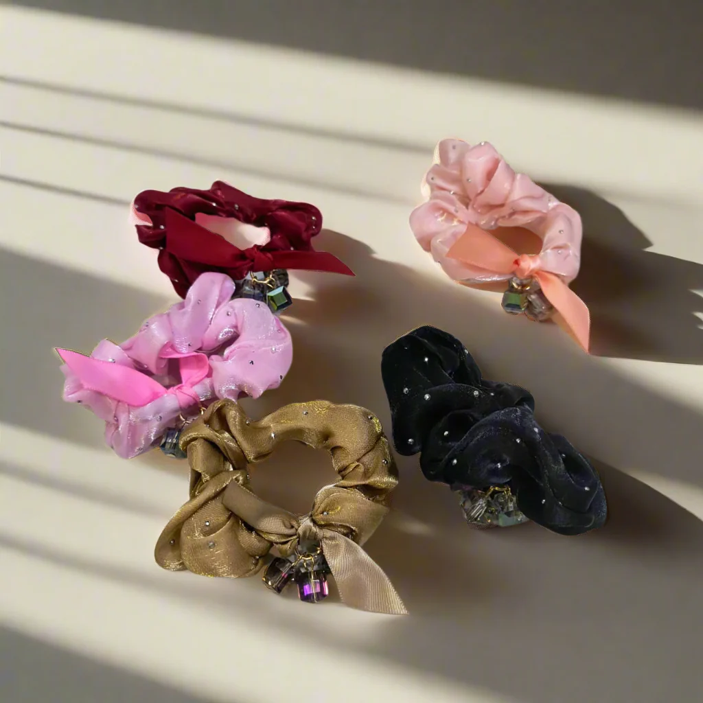 AM1298 Crystal Rhinestone Glossy Soft Satin Silk Hair Scrunchies Hair Elastic Bands 1pc - Image 5