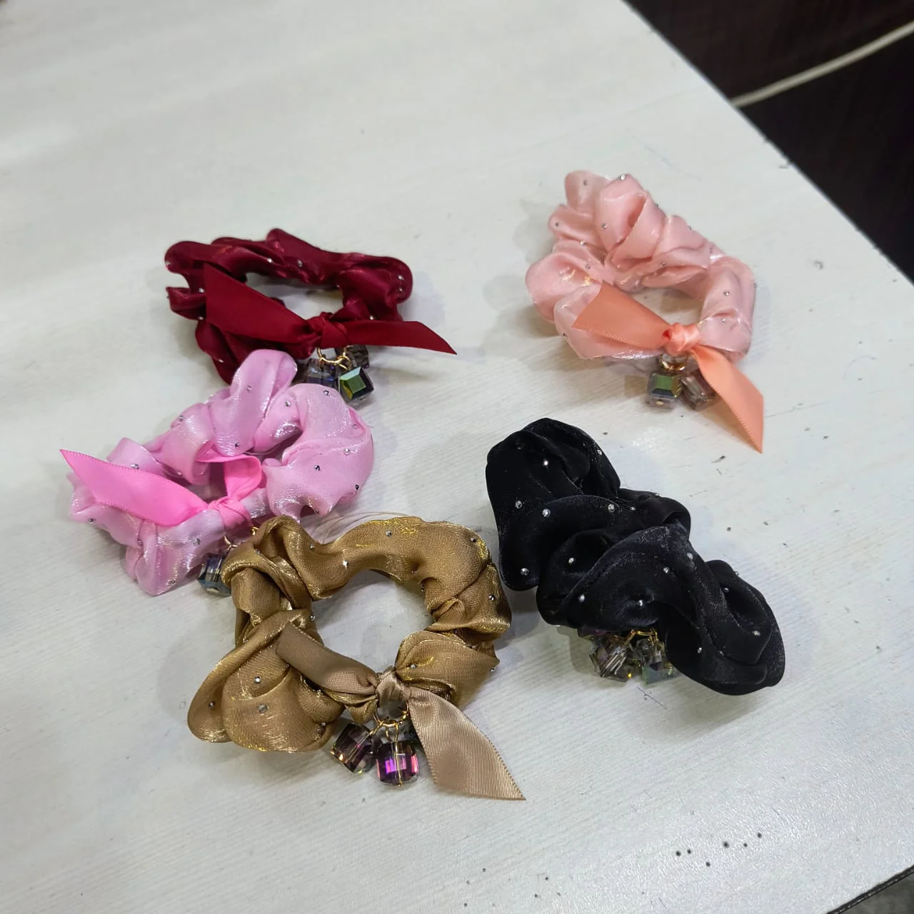 AM1298 Crystal Rhinestone Glossy Soft Satin Silk Hair Scrunchies Hair Elastic Bands 1pc - Image 6