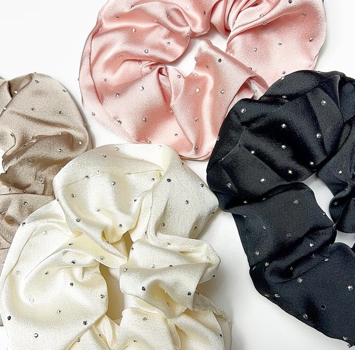 AM1286 Rhinestone Glossy Soft Satin Silk Hair Scrunchies Hair Elastic Bands 1pc - Image 2