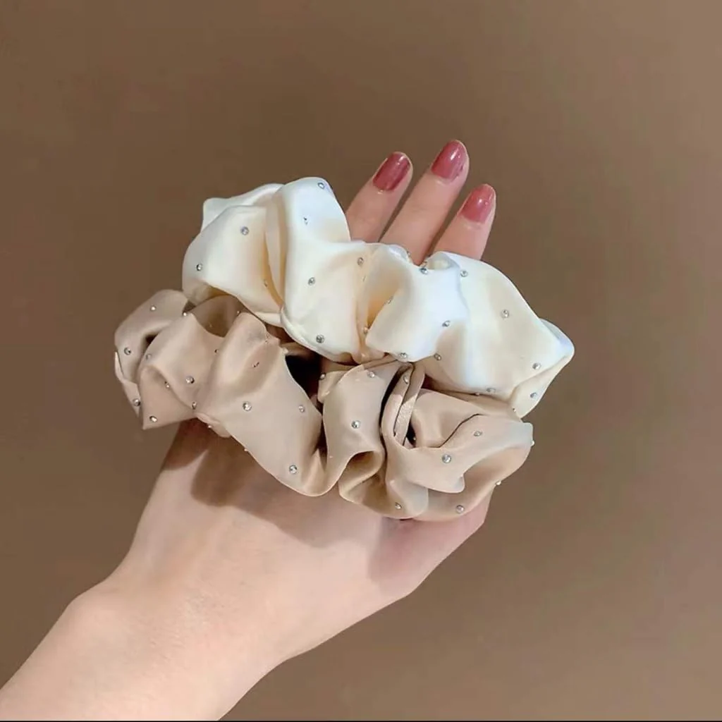 AM1286 Rhinestone Glossy Soft Satin Silk Hair Scrunchies Hair Elastic Bands 1pc - Image 3