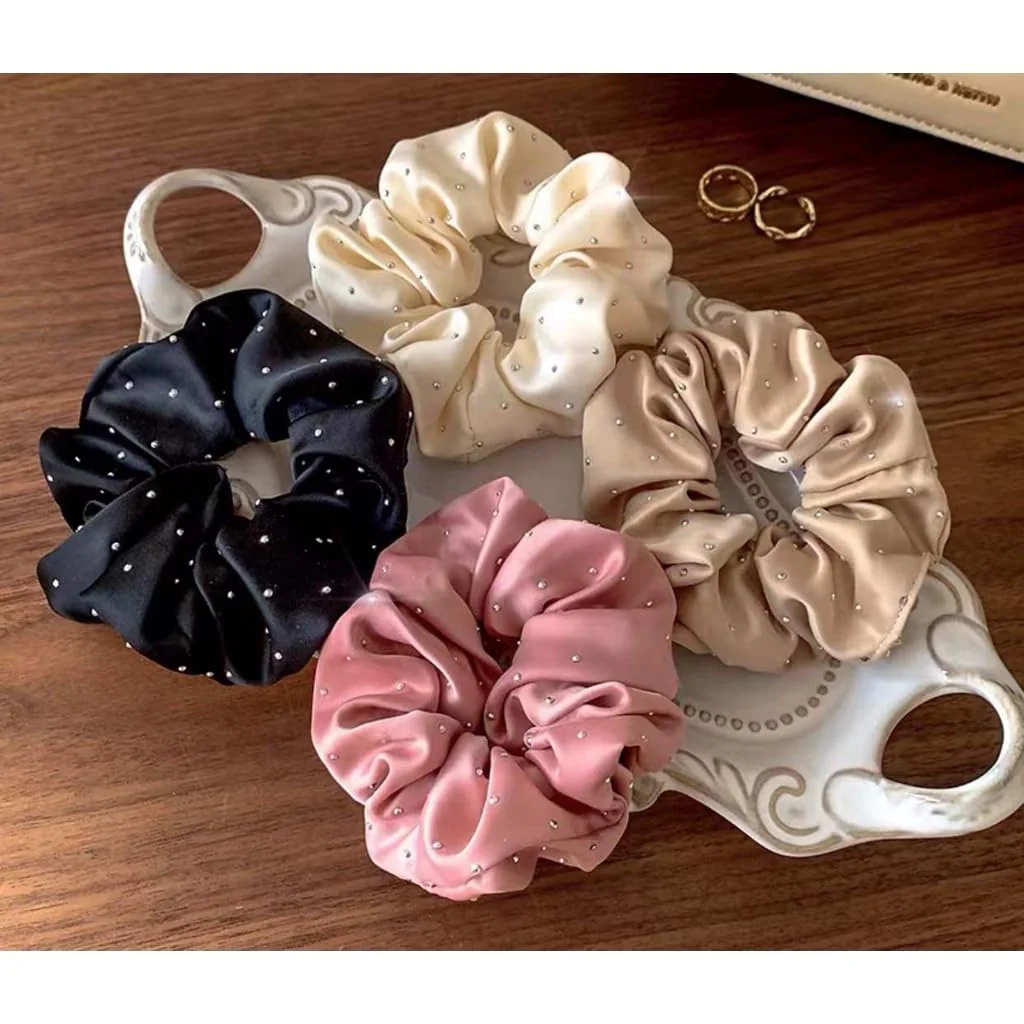 AM1286 Rhinestone Glossy Soft Satin Silk Hair Scrunchies Hair Elastic Bands 1pc - Image 4