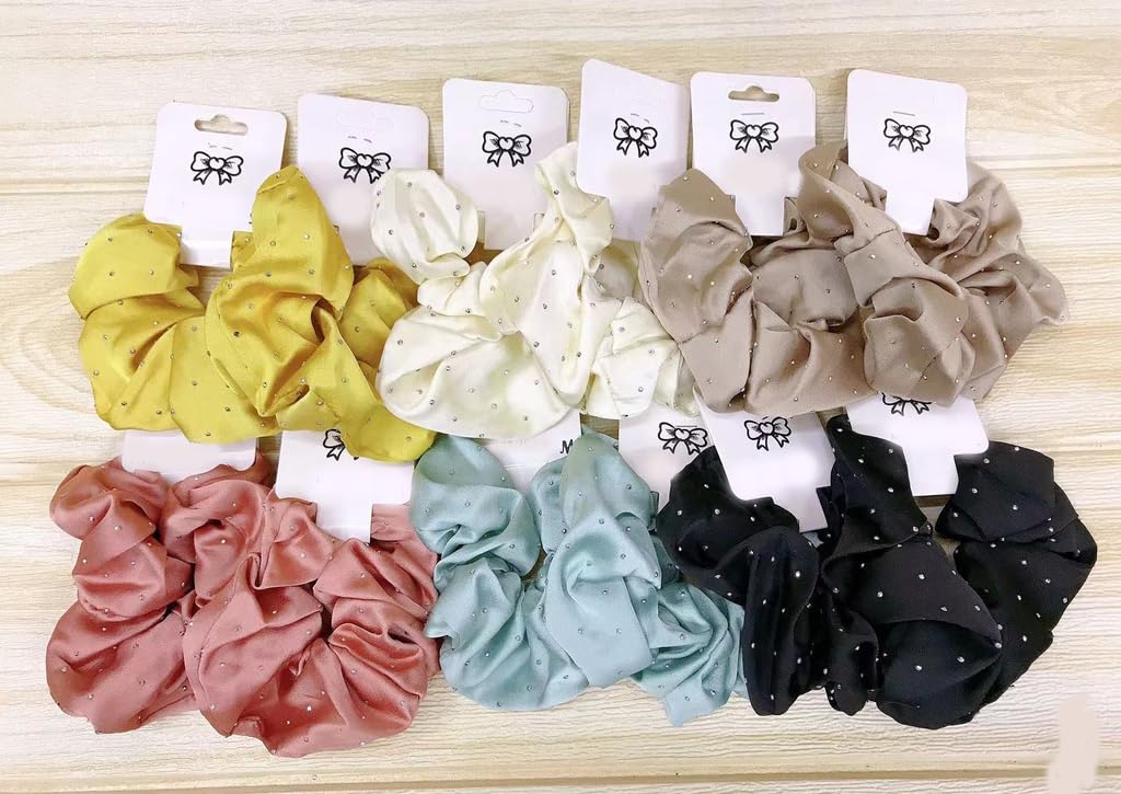AM1286 Rhinestone Glossy Soft Satin Silk Hair Scrunchies Hair Elastic Bands 1pc - Image 9