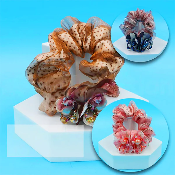 AM1297 Printed Crystal Hair band Elastic Rubber With Multicolor Color Hair Rope For Women and Girls 1pc