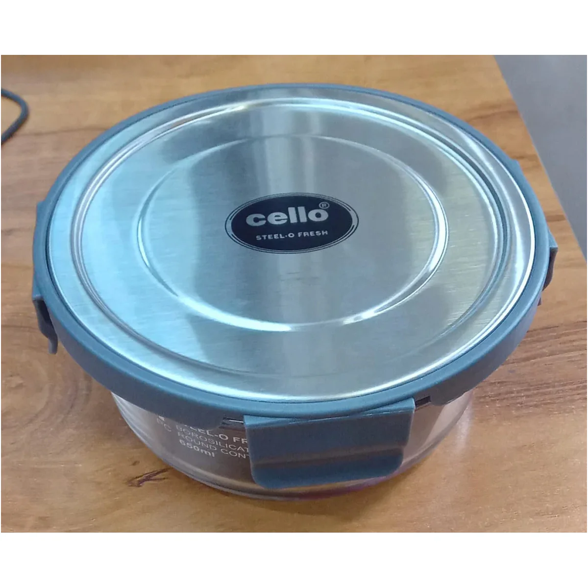 AM2029 Cello Steel-0 Fresh BoroSilicate Round Container 400ml - Image 4