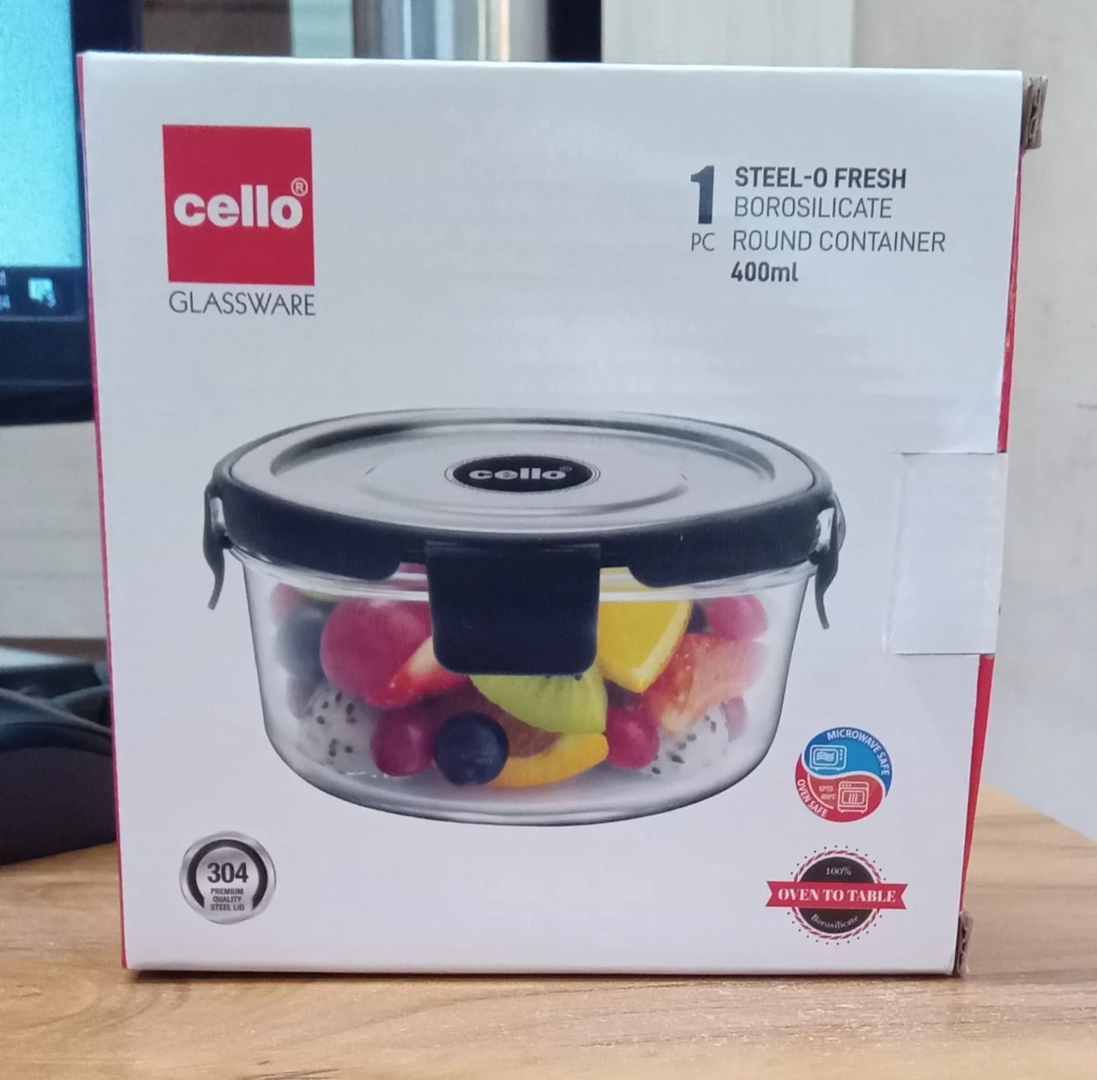 AM2029 Cello Steel-0 Fresh BoroSilicate Round Container 400ml - Image 8