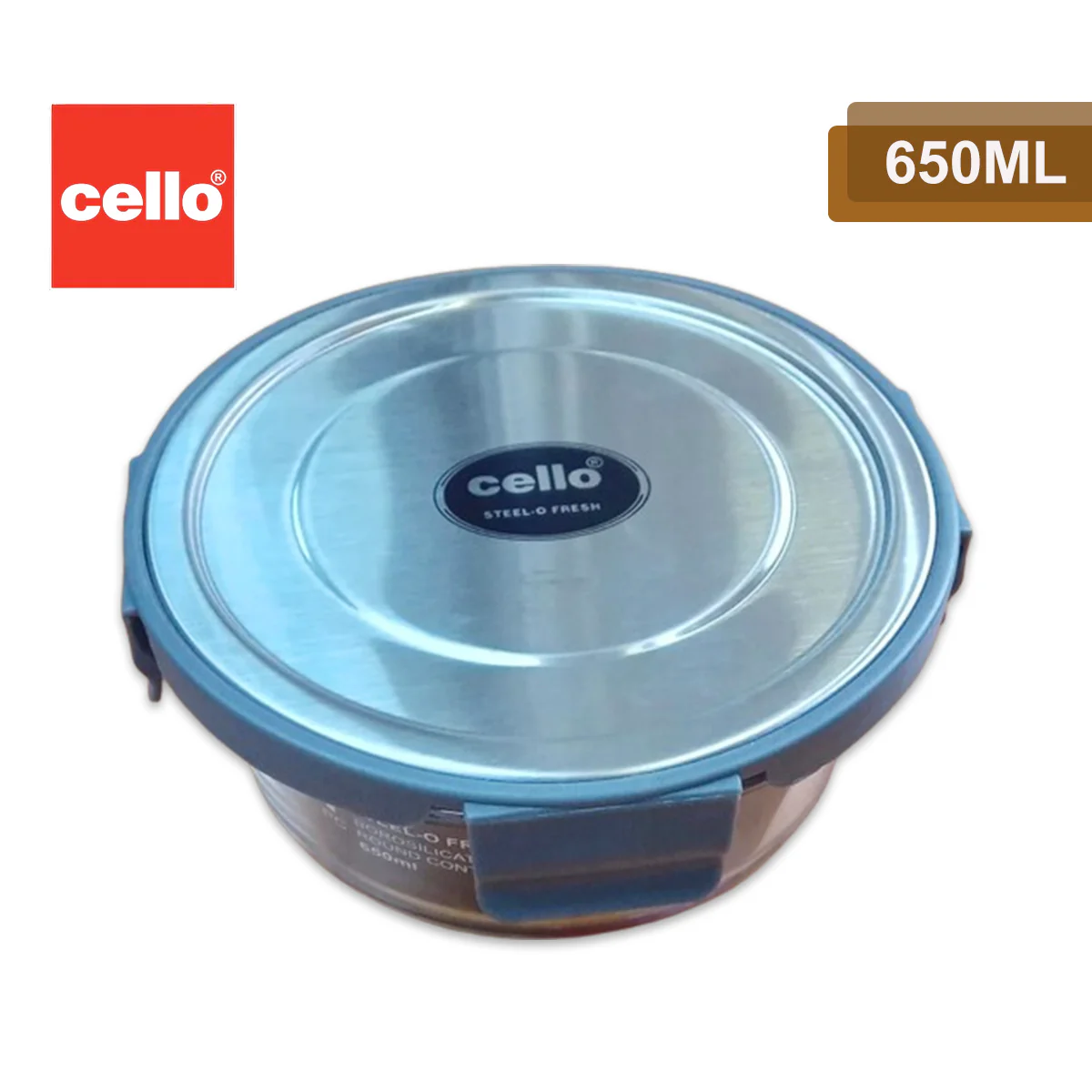 AM2030 Cello Steel-O Fresh Borosilicate Round Container 650ml - Image 2