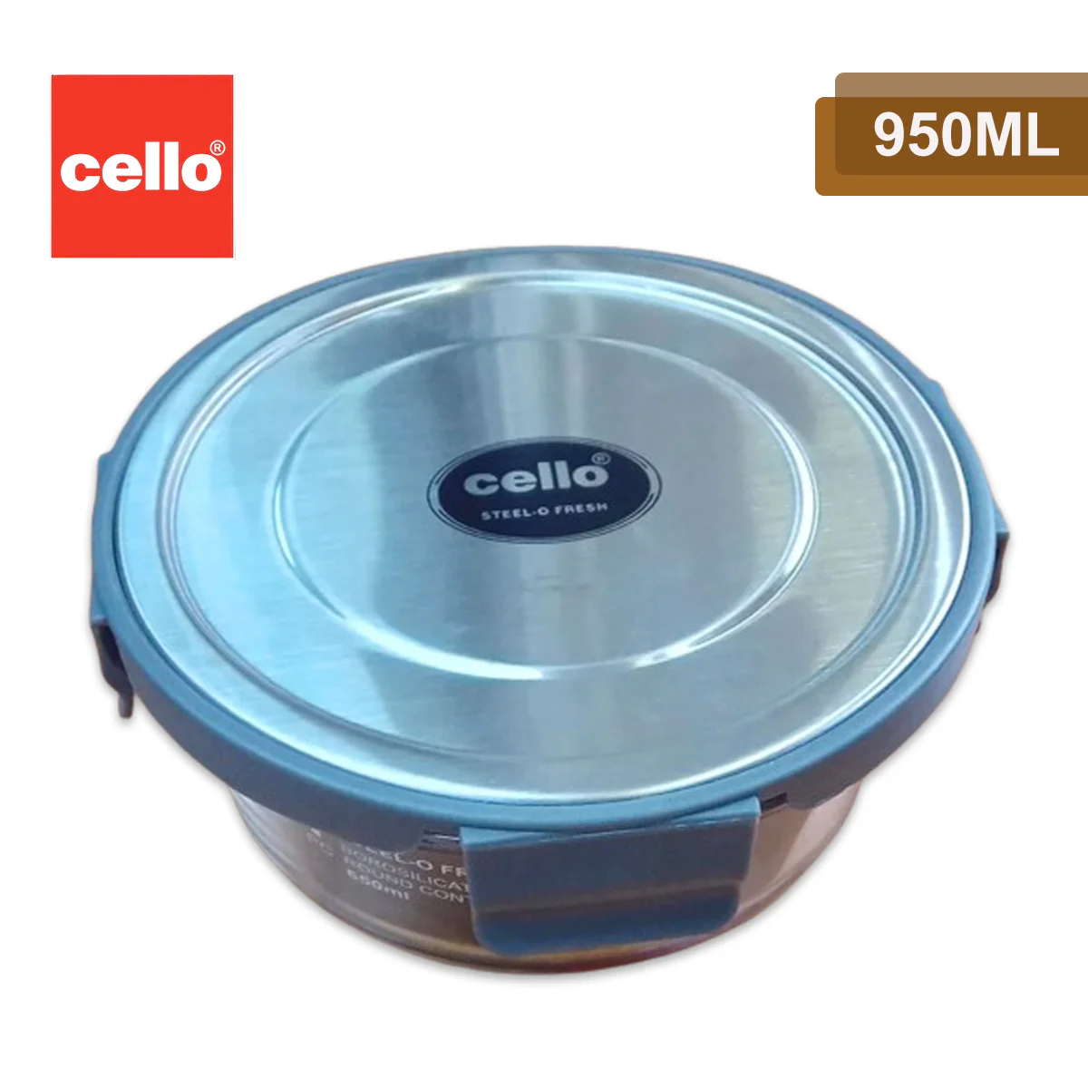 AM2031 Cello Steel-O Fresh Borosilicate Round Container 950ml - Image 2