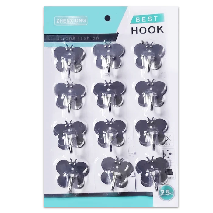 AM2182 Best Hook Butterfly Shape 12Pcs Steel Silver Hooks for Wall - Image 4