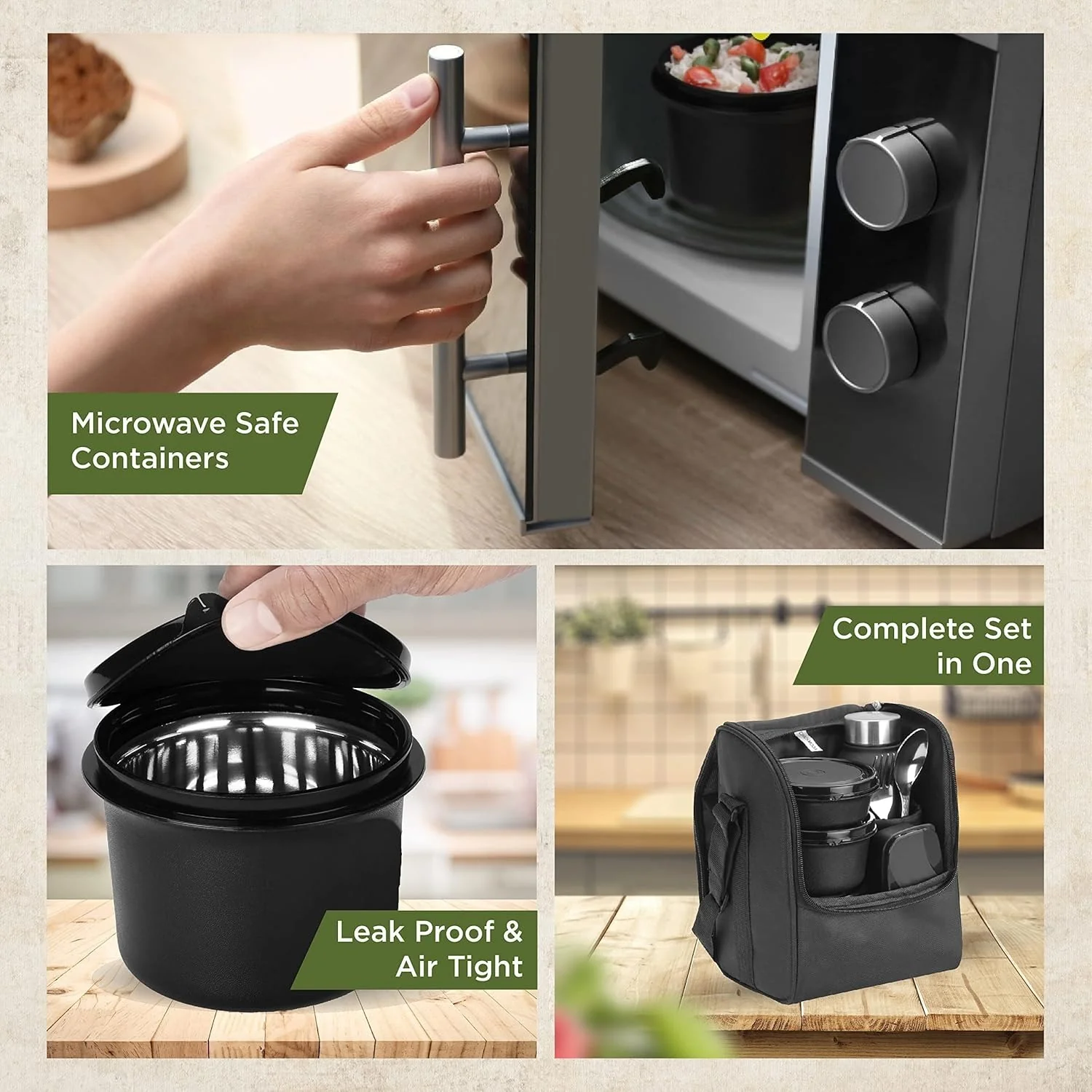 AM2229 Pexpo Urban Lunch Box with 3 Containers 350ml, Bottle 750ml ,1 Spoon & ElegantBag - Image 4
