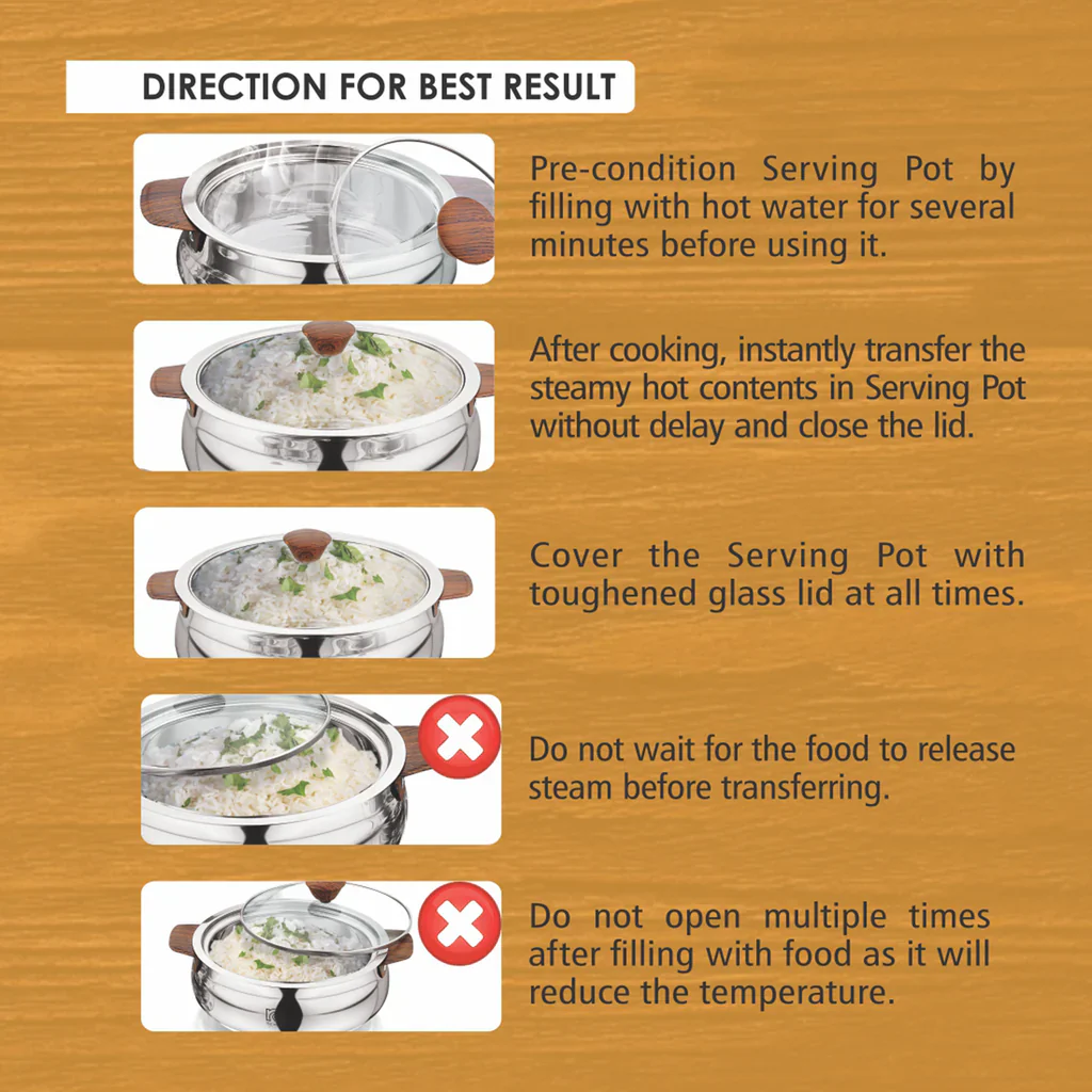 AM2234 NanoNine Royal Steelwood Double Wall Insulated Stainless Steel Casserole with Glass Lid, 1.24 L & 750 ml, 2 pc - Image 7