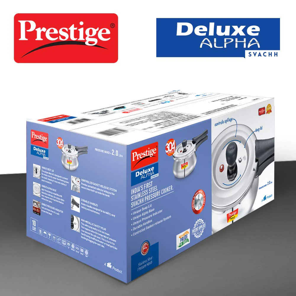 AM2244 Prestige 2L Deluxe Alpha Svachh Stainless Steel Outer Lid Pressure Cooker with Glass Lid - Image 4