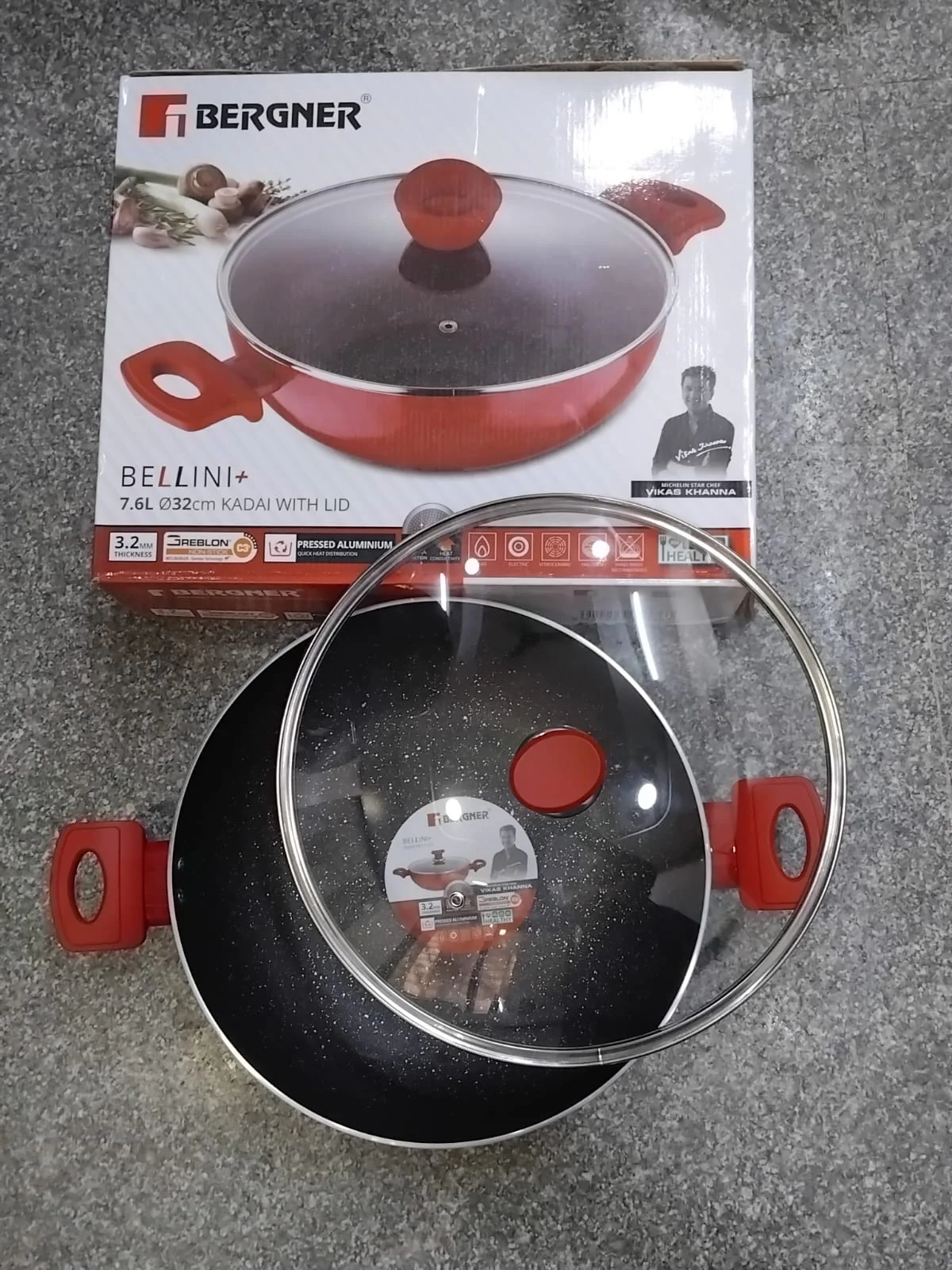 AM2260 Bergner Bellini Plus Kadai with Glass Lid 5 Layer Non Stick 32 cm 7.6 Litres Thickness 3.2mm - Image 7