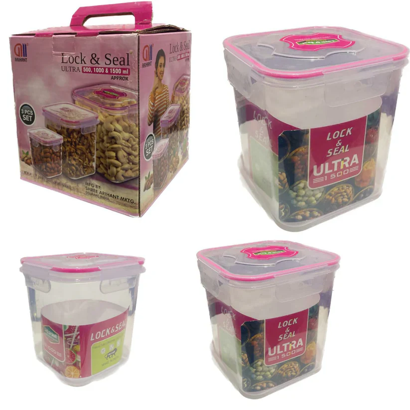 AM2264 Lock & Seal Ultra Storage Container Square Shape ( 500ml, 1000ml, 1500ml ) 3 Pcs Set - Image 5