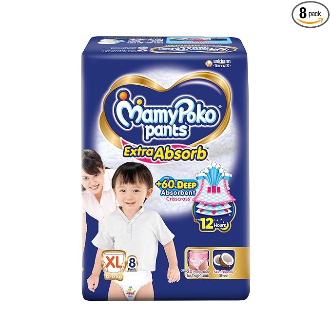 AM2293 MamyPoko Pants Extra Absorb Baby Diapers XL 8 Pants 12-17 Kg - Image 7