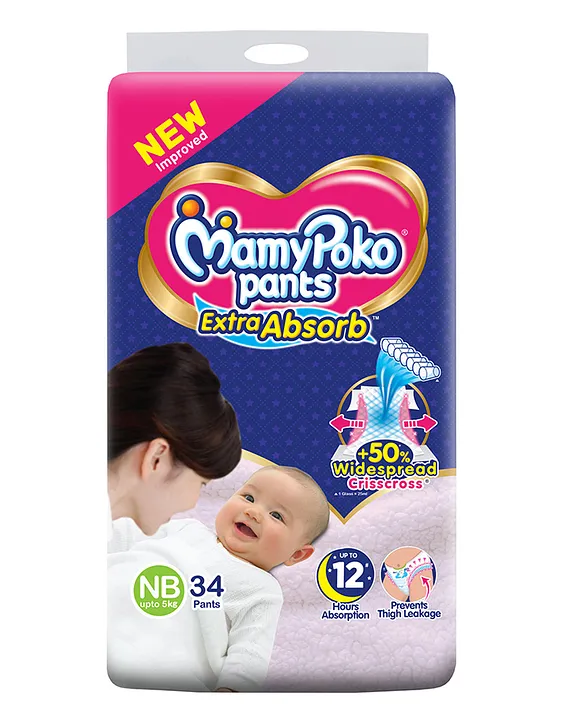 AM2294 MamyPoko Pants Extra Absorb Newborn Pant Style Diaper NB 5 Kg 34 Pants - Image 3