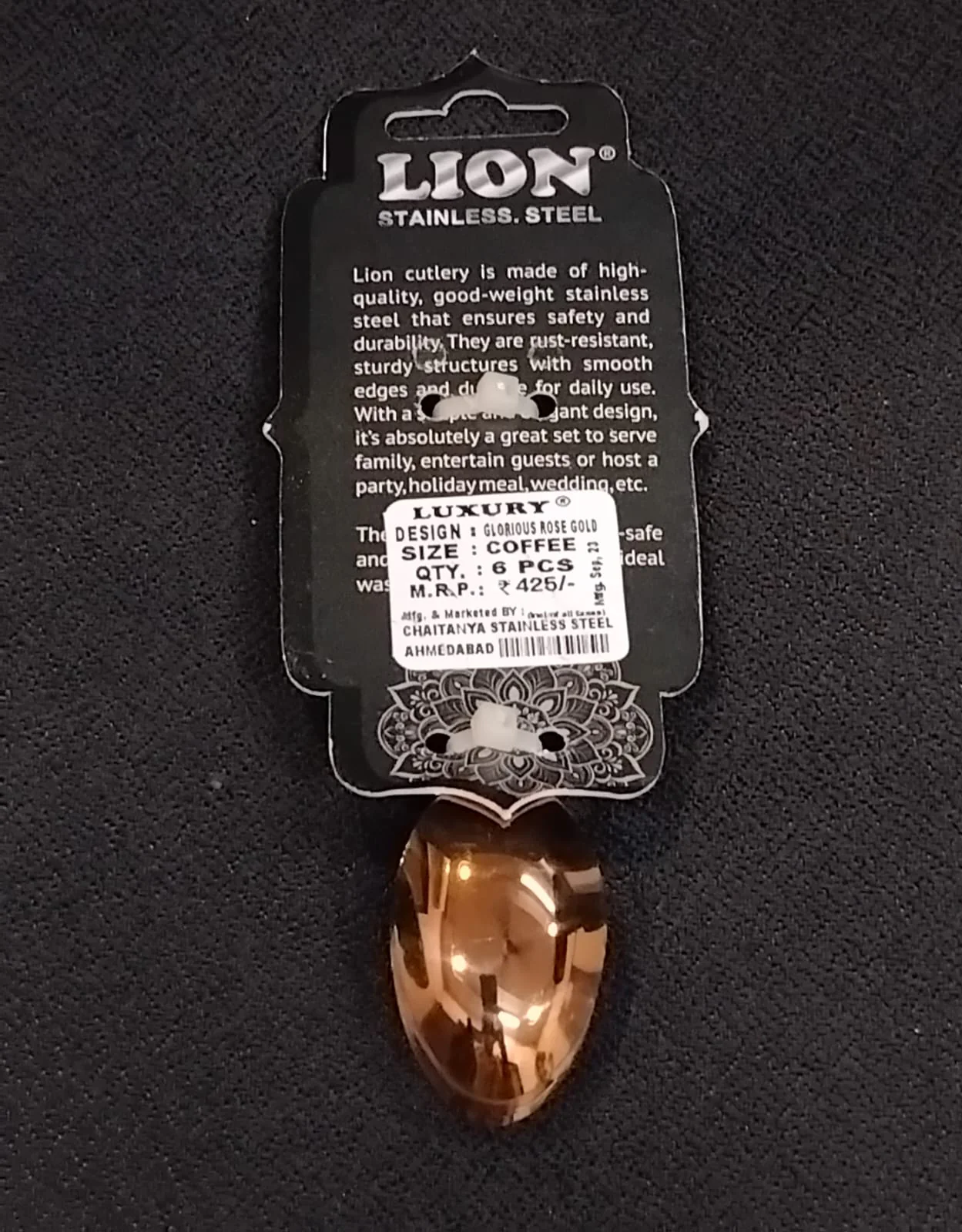 AM2366 Lion Stainless Steel Luxury Glorious Rose Gold Coffee Spoon 6Pcs - Image 6