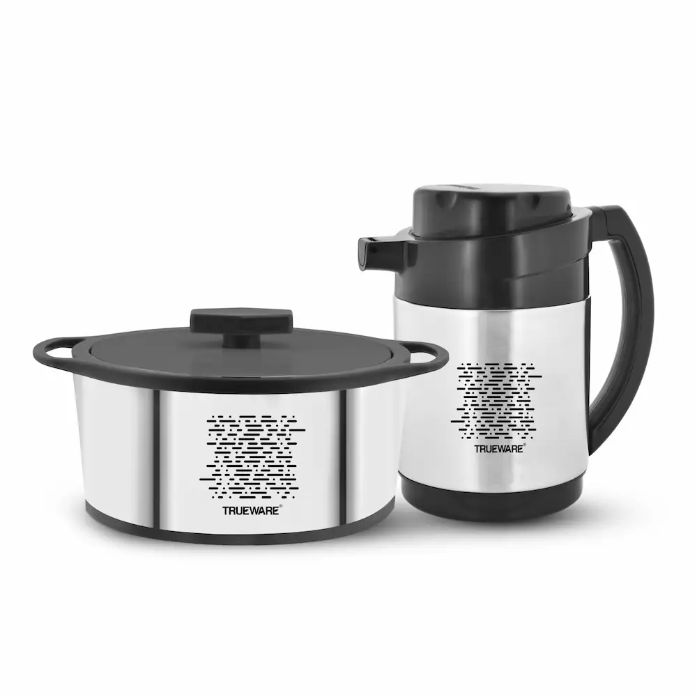 AM2406 Trueware Royal Gift Set SS 1200ml Casserole With SS 1800ml Flask Pack of 2 Thermoware Casserole Set - Image 3