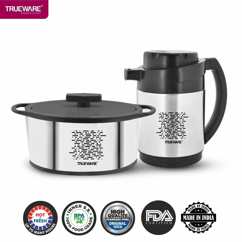 AM2406 Trueware Royal Gift Set SS 1200ml Casserole With SS 1800ml Flask Pack of 2 Thermoware Casserole Set - Image 4