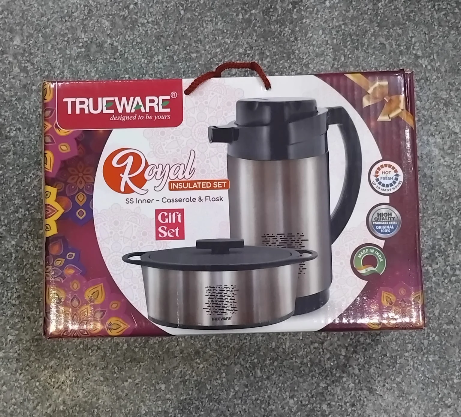 AM2406 Trueware Royal Gift Set SS 1200ml Casserole With SS 1800ml Flask Pack of 2 Thermoware Casserole Set - Image 6