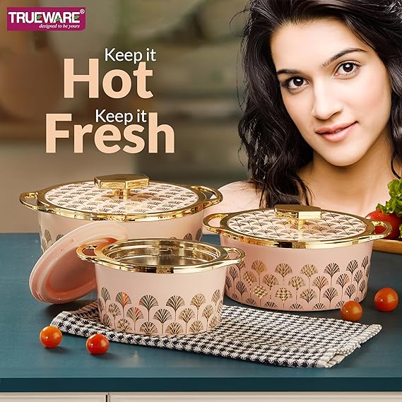 AM2408 Trueware Floraa Fine Inner Steel Casserole Set of 3 800ml 1200ml 1800ml - Image 2