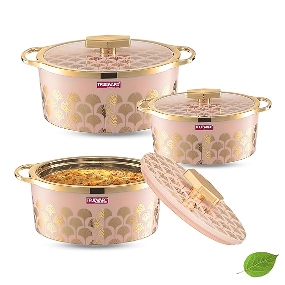 AM2408 Trueware Floraa Fine Inner Steel Casserole Set of 3 800ml 1200ml 1800ml - Image 3