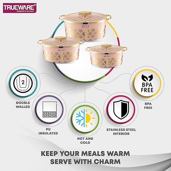 AM2408 Trueware Floraa Fine Inner Steel Casserole Set of 3 800ml 1200ml 1800ml - Image 4
