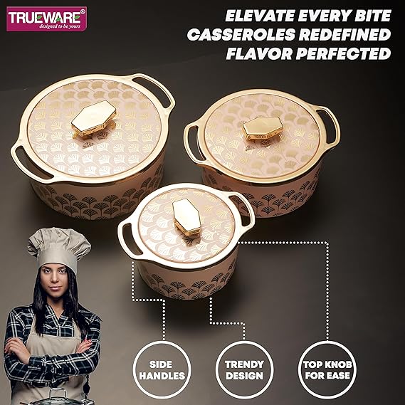 AM2408 Trueware Floraa Fine Inner Steel Casserole Set of 3 800ml 1200ml 1800ml - Image 6
