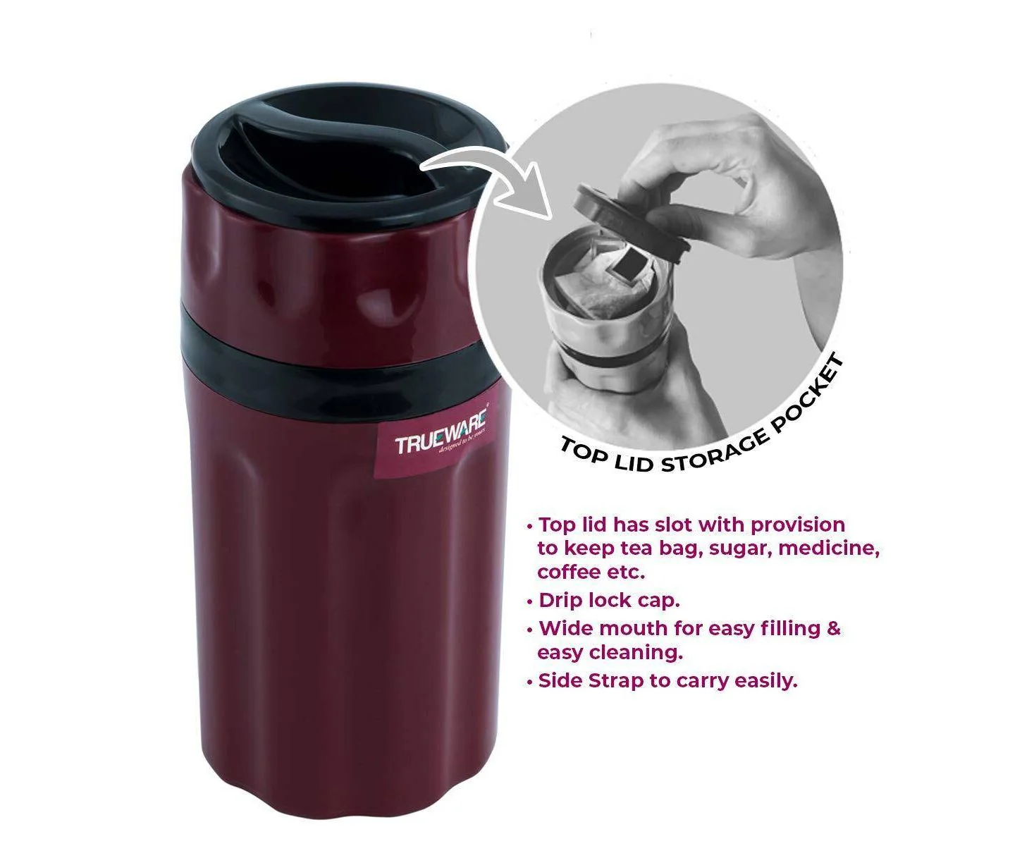 AM2417 Trueware Tuff Insulated Flask 500ml Top Lid Storage Pocket Multicolour - Image 5