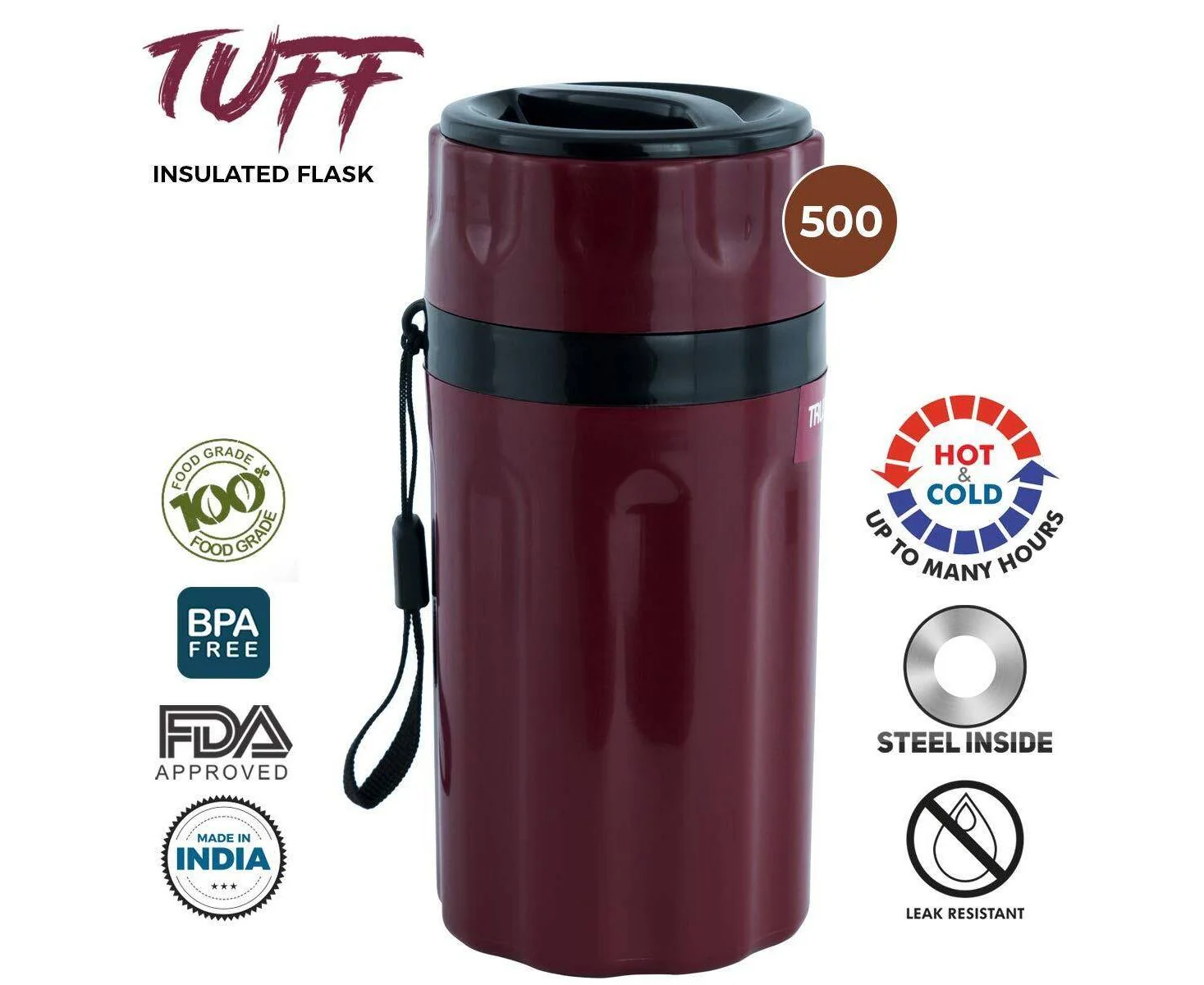 AM2417 Trueware Tuff Insulated Flask 500ml Top Lid Storage Pocket Multicolour - Image 6