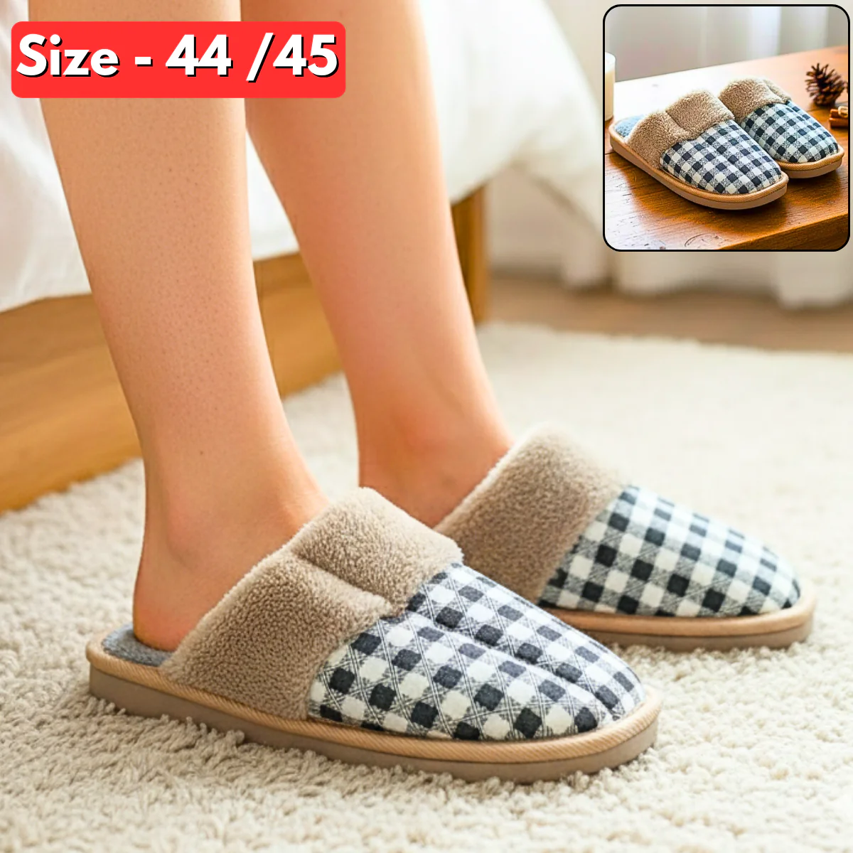 AM2429 Winter Cozy Plaid Slippers Men & Women Size- 44, 45 – Soft, Warm & Stylish -Multicolour