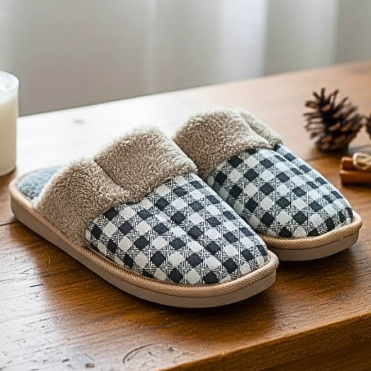 AM2429 Winter Cozy Plaid Slippers Men & Women Size- 44, 45 – Soft, Warm & Stylish -Multicolour - Image 3