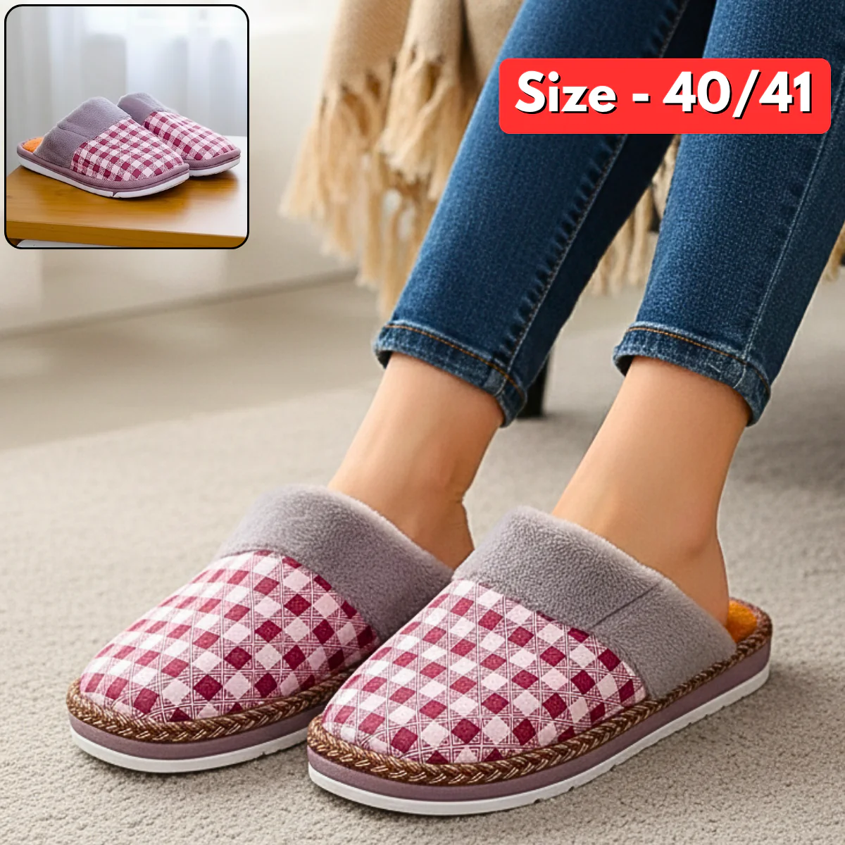 AM2430 Soft Fuzzy Comfort Slippers Men & Women - Size- 40, 41 (Multicolour)