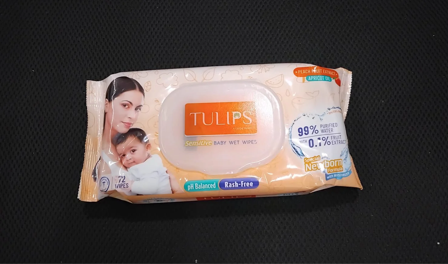 AM2527 Tulip Sensitive Baby Wet Wipes Peach Fruit Extract 72 wipes in a Lid pack 1 Pack - Image 5